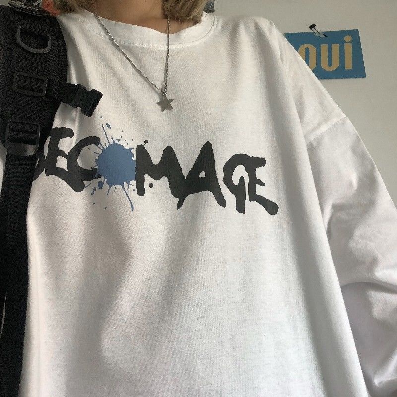 NRVP Áo Thun 100% Cotton Tay Dài Dáng Rộng In Họa Tiết Phong Cách Hàn Quốc Cho Nữ