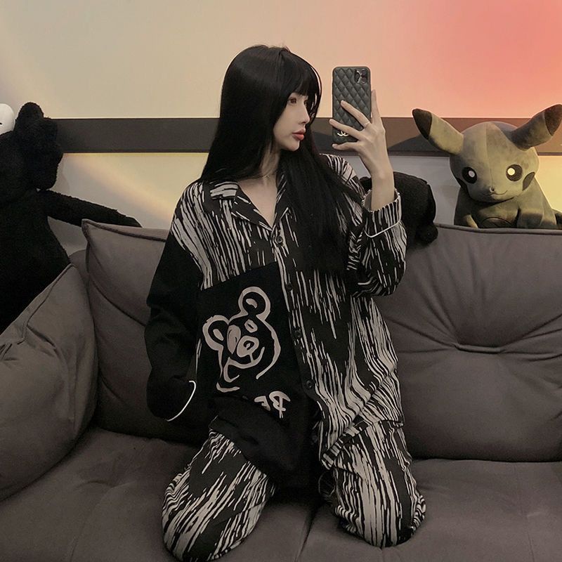 Bộ Đồ Ngủ Họa Tiết Gấu Hoạt Hình Thời Trang Mùa Thu Cho Nữ