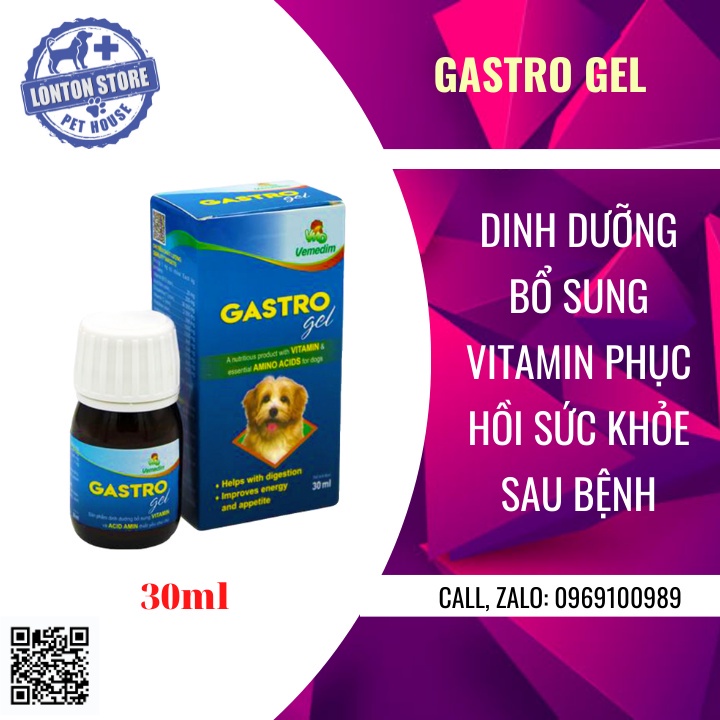 VEMEDIM Gastro Gel - Gel Thức Ăn Dinh Dưỡng Giúp Hồi Phục Hệ Tiêu Hóa Cho Chó, 30ml - Lonton Store