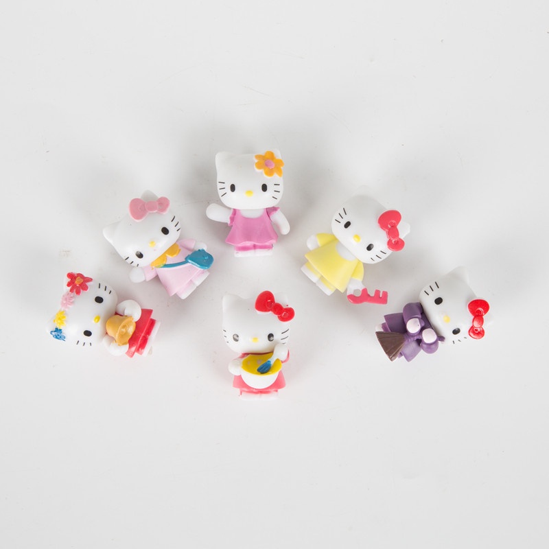 Set 6 mô hình chú mèo Hello Kitty hoạt hình đáng yêu dành cho trang trí bánh kem