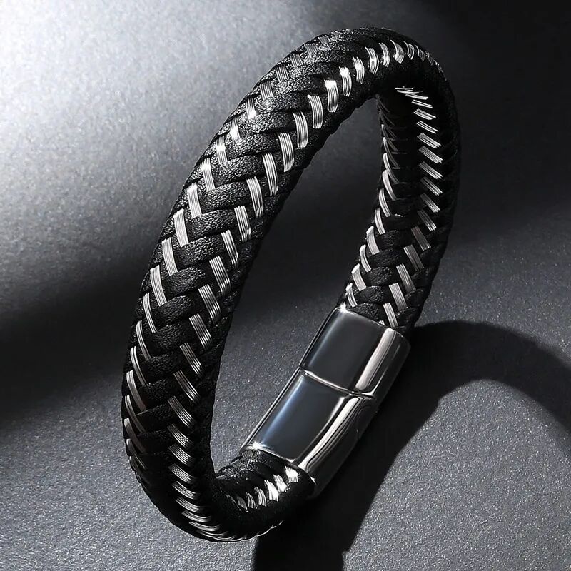 Vòng Tay Da Phối Thép Không Gỉ Khoá Nam Châm