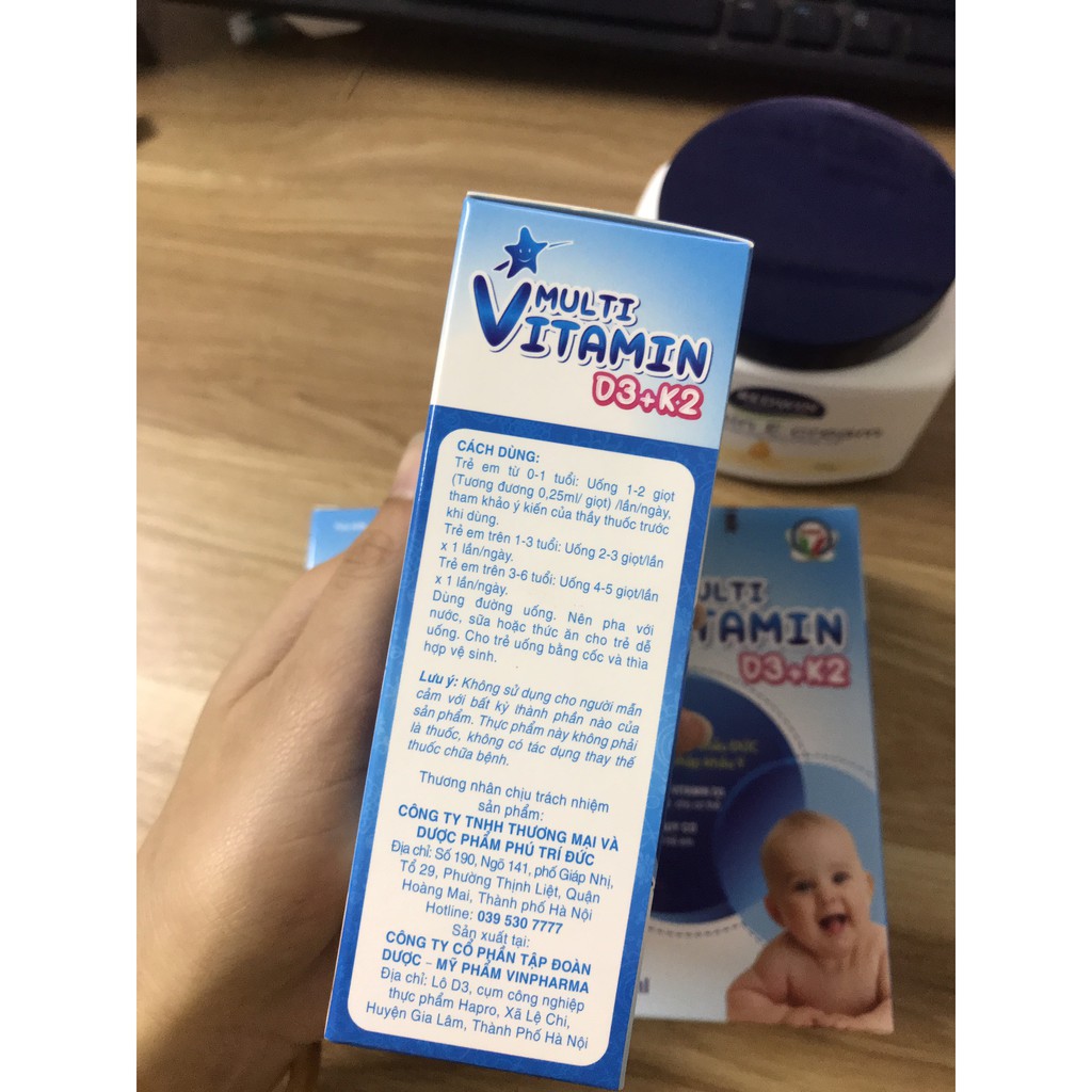 Vitamin  D3 K2 cho bé ❤️CHÍNH HÃNG👍 Multi Vitamin D3 + K2 ❤️giúp hấp thu canxi tối đa, giúp xương chắc khỏe