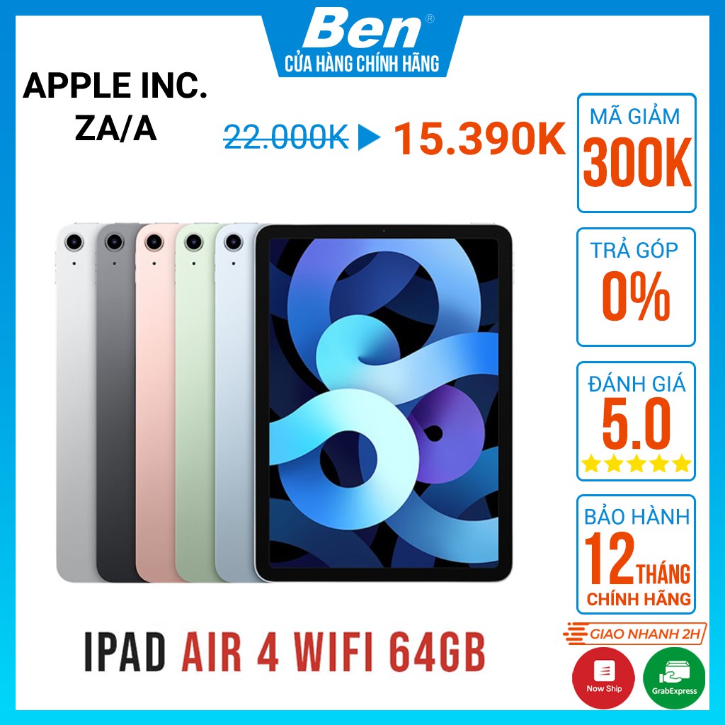 Apple iPad Air 4 10.9 inch Wi-Fi 64GB - ZA/A Hàng Chính Hãng Bảo Hành Apple tại Việt Nam- Ben Computer