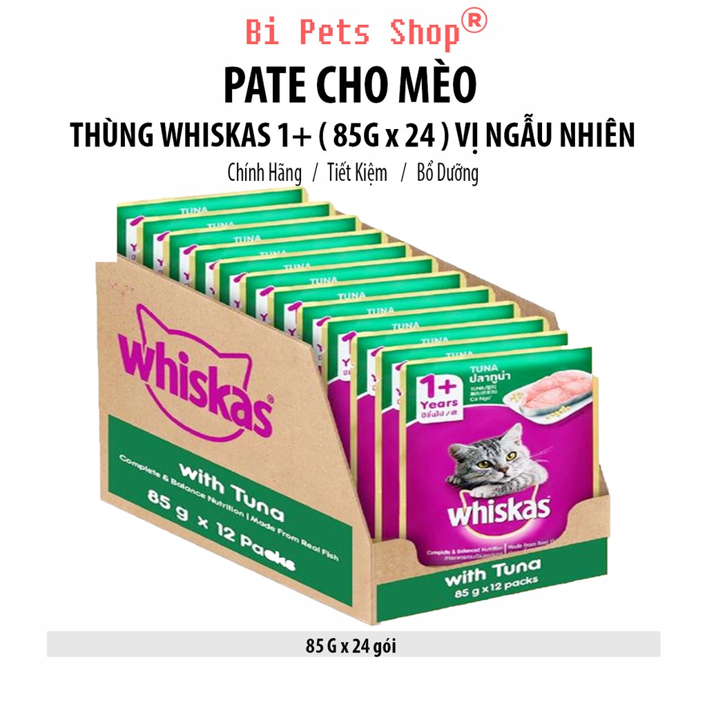 Pate Mèo - Thùng Pate whiskas  [ 85g x 24 ] [ Mèo Lớn 1+ &amp; Mèo Bé 2-12 Tháng -Vị Ngẫu Nhiên ]