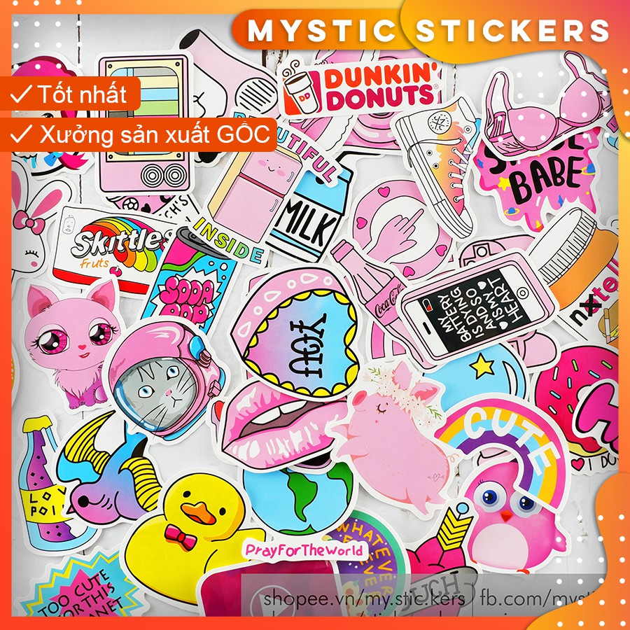 [HỒNG PASTEL] 52 Sticker chống nước/dán xe laptop mũ bảo hiểm vali...