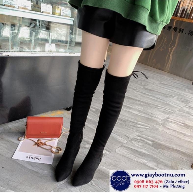 Giày boot nữ cổ cao gót vuông da lộn GCC0802 EUr