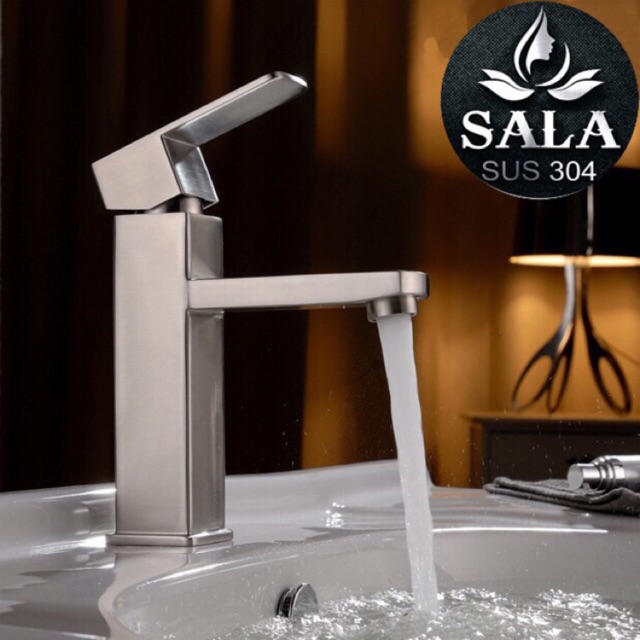 Vòi lavabo vuông nóng lạnh sus 304