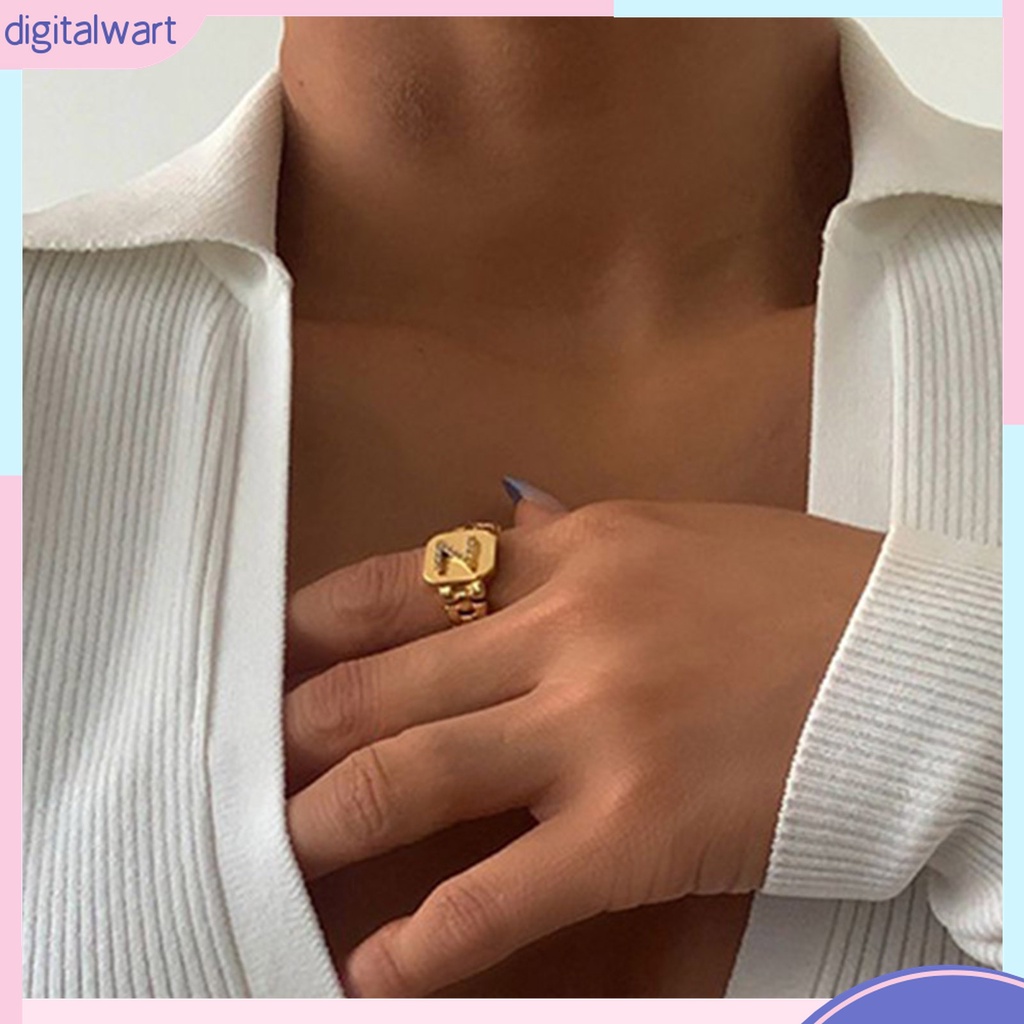 Nhẫn Bản Rộng Họa Tiết 26 Chữ Cái Đính Đá Có Thể Điều Chỉnh Cho Nam Nữ