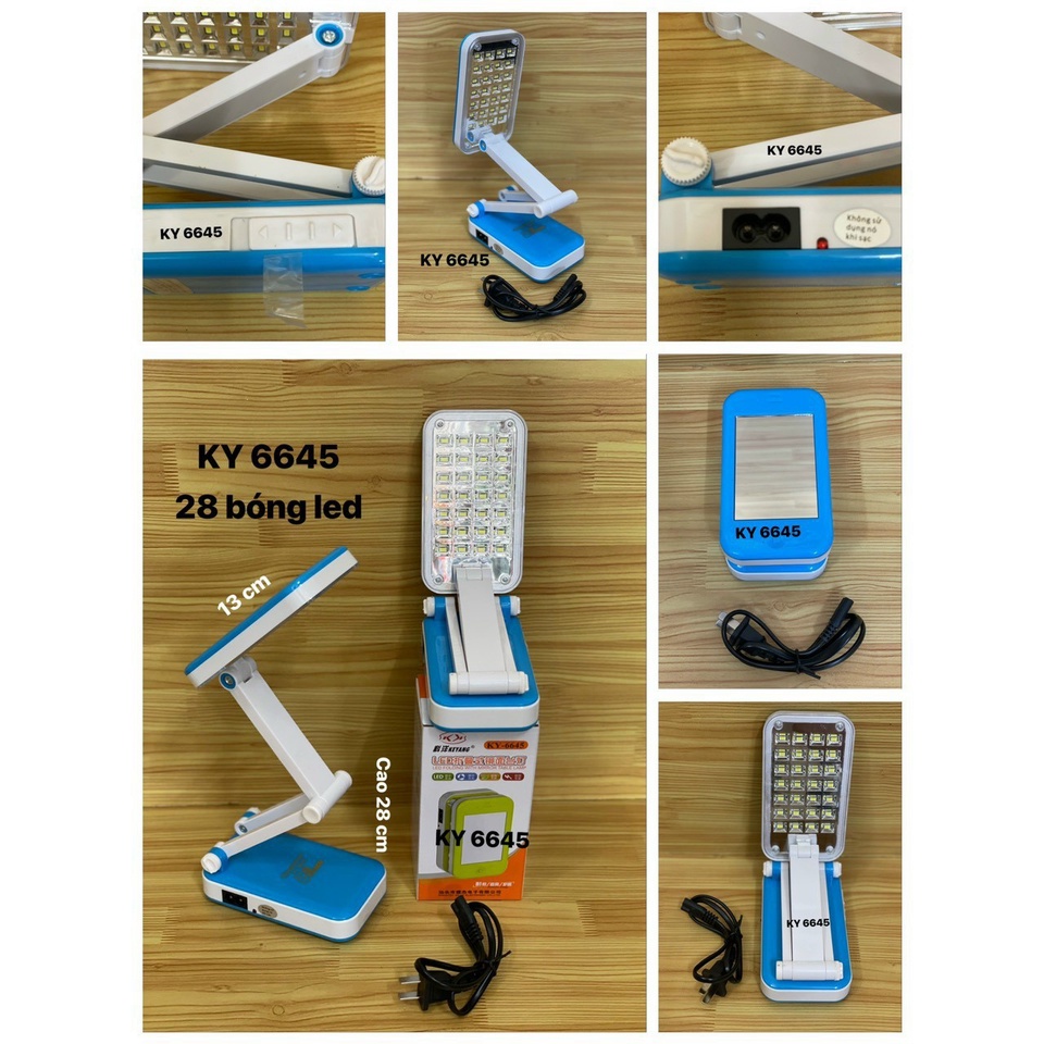Đèn bàn Led sạc tích điện xếp gọn có gương kính kiếng đa năng có dây sạc rời KY 6645
