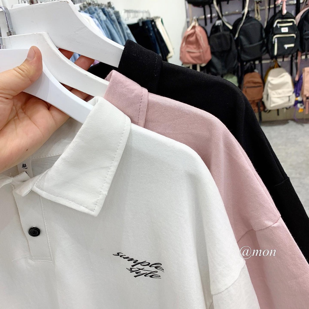 2101575 Áo polo nữ Simple - áo polo ulzzang chất cotton mềm mát nhiều màu freesize
