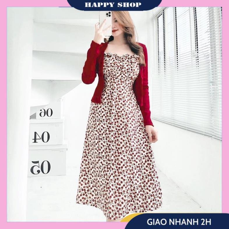 Sét Váy Nữ, Đầm 2 Dây Nữ Hoa Nhí Dáng Xòe Kèm Áo Khoác Cardigan Tay Dài Chất Liệu Cao Cấp Siêu Tôn Dáng Cực Sang Chảnh | BigBuy360 - bigbuy360.vn