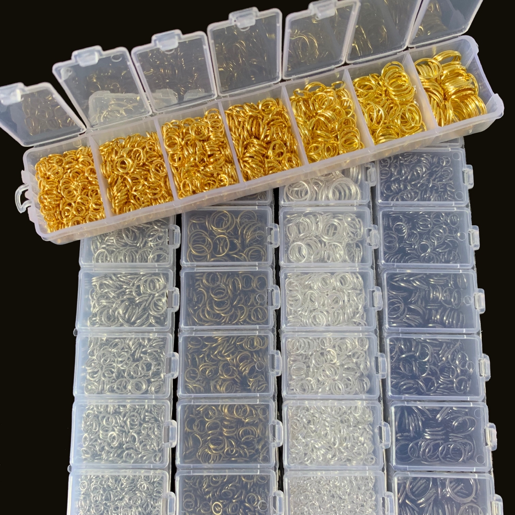 Bộ 1800-2000 vòng nối cỡ kích cỡ 3 4 5 6 7 8mm màu vàng bạc đen đồng dành cho làm đồ trang sức