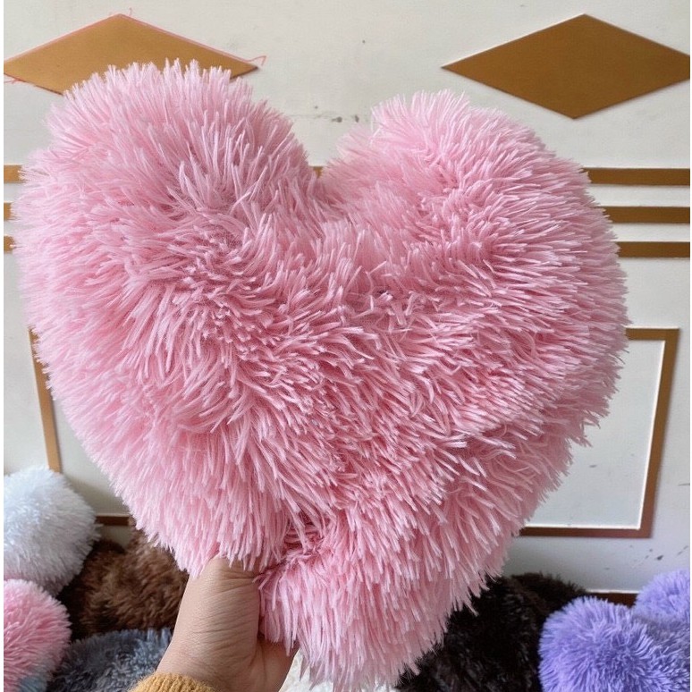 GỐI TRANG TRÍ HÌNH TRÁI TIM CHẤT LIỆU NỈ NHUNG LÔNG DÀI MẪU SIÊU CUTE