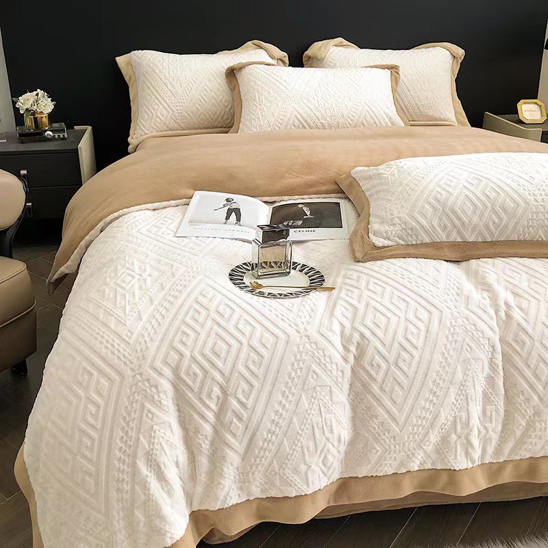 Nỉ nhung dập vân nổi 5D, set 4 món vỏ chăn ga và vỏ gối nỉ nhung cao cấp mẫu mới 2022 SHOP MH2T STORE