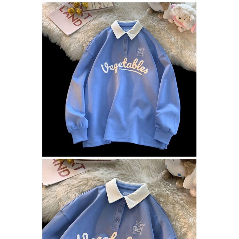 Áo Polo Tay Dài Unisex Nam Nữ VEGETABLES Oversize Form Rộng, Chất Cotton Mềm Mịn Co Giãn Không Xù Hàn Quốc