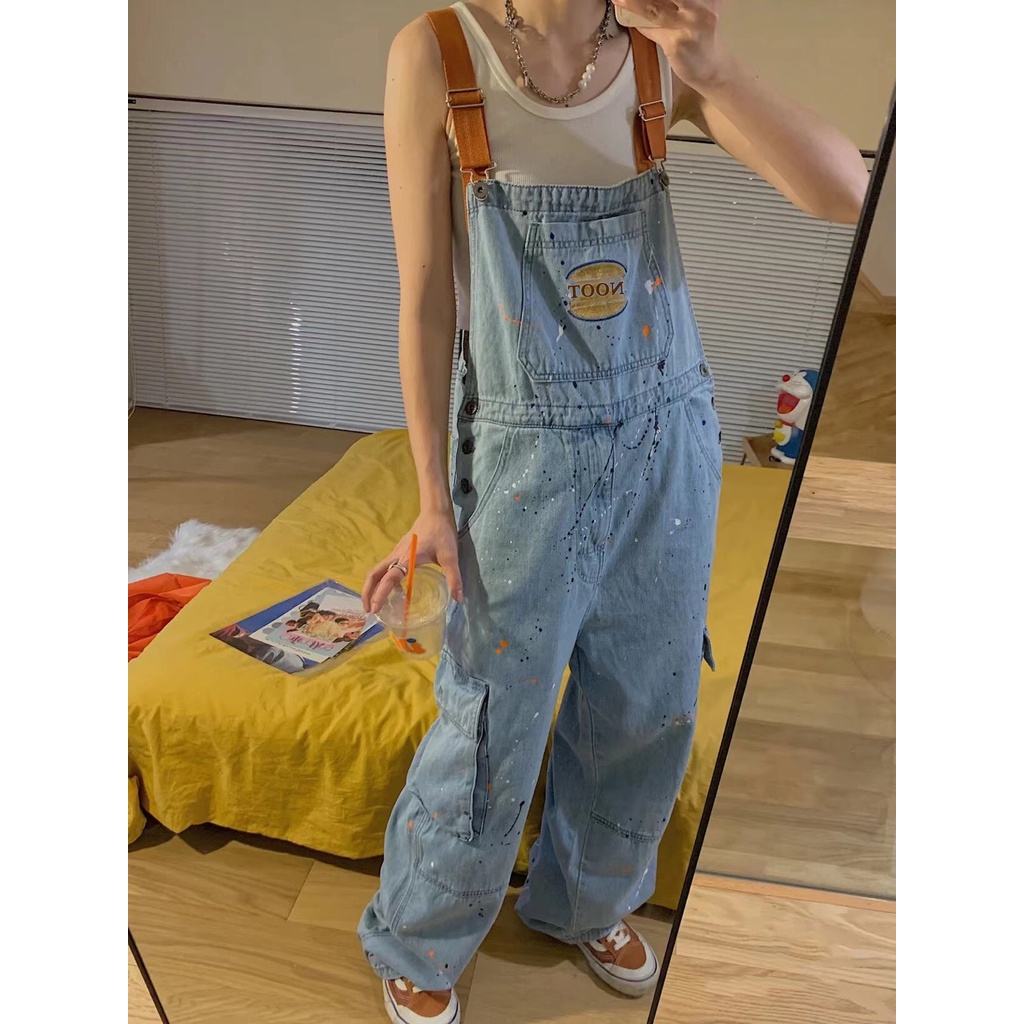 Quần Yếm Họa Tiết Vẩy Sơn Hai Màu Phong Cách Bụi Bặm Đường Phố Năm 2022