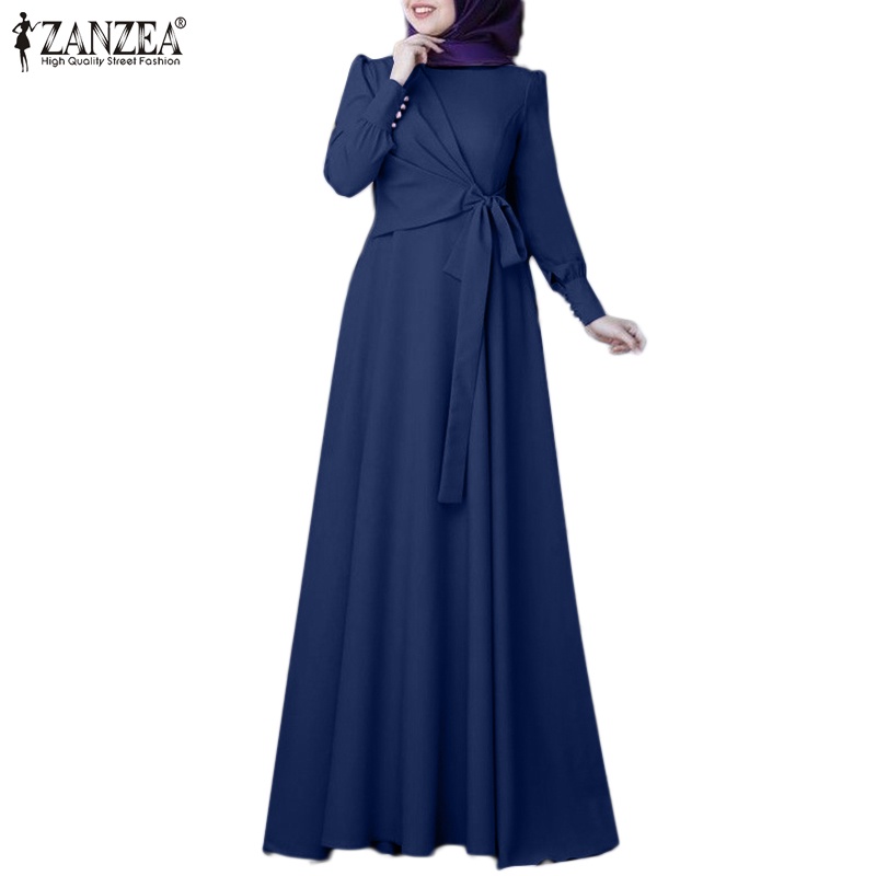 Zanzea Đầm Maxi Dài Tay Cổ Tròn Thắt Nơ Thời Trang Nữ Tính