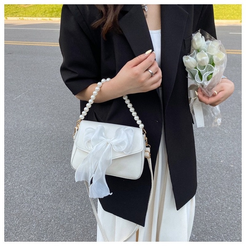 Túi Đeo Chéo Hình Vuông Nhỏ Màu Trơn Đính Nơ Phối Ngọc Trai Thời Trang Mùa Hè Dành Cho Nữ NB00083 2022