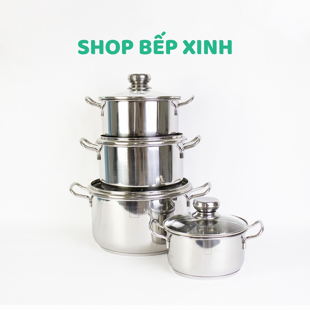 Bộ nồi inox cao cấp FIVESTAR FSB5004 nắp kính 4 chiếc 3 đáy bếp từ , inox 430 dùng được bếp từ , hồng ngoại , gas