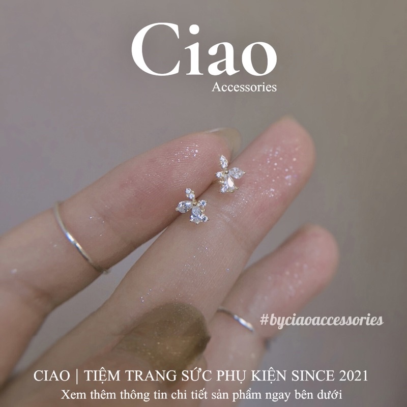 [HOẢ TỐC 1H] Khuyên tai/ Bông tai mạ bạc S925 thiết kế hoạ tiết đính đá Japan Tiny Ciao