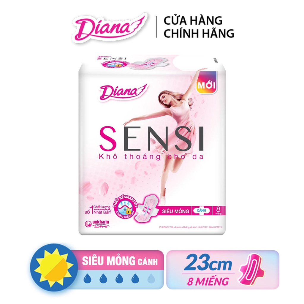 [BVS] Băng vệ sinh Diana SENSI Siêu mỏng Cánh/ Không Cánh Loại 8/20 miếng