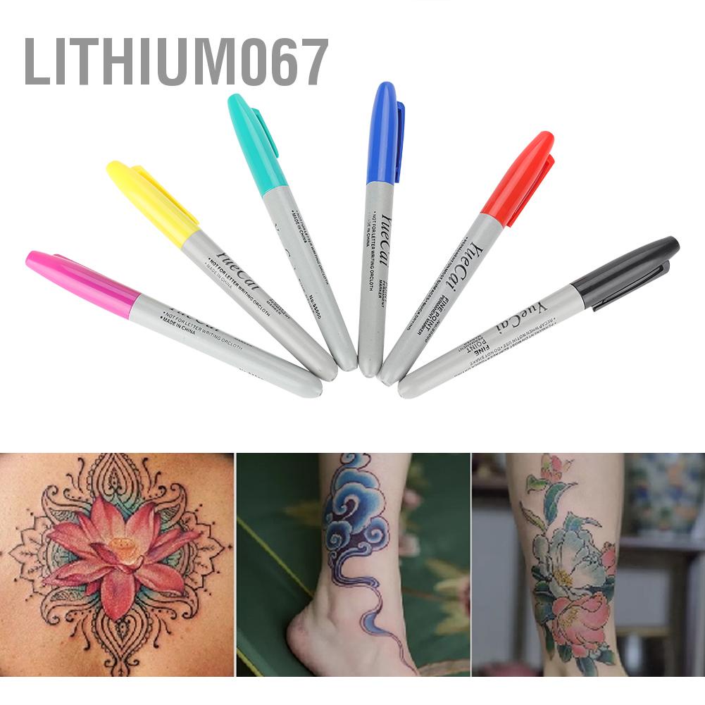 Lithium067 6Pcs/Set Tattoo Piercing Skin Marker Positioning Pen Permanent Makeup Body Art Beauty Tool