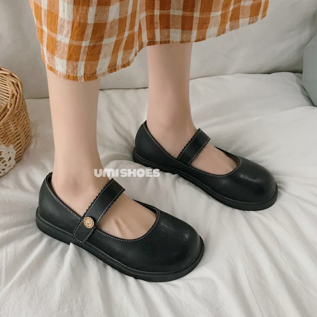 [CÓ SẴN] Giày đế bằng ulzzang oxford nữ dáng LOLITA quai cài cúc gỗ nhật bản búp bê đơn giản màu đen/nâu đẹp xinh