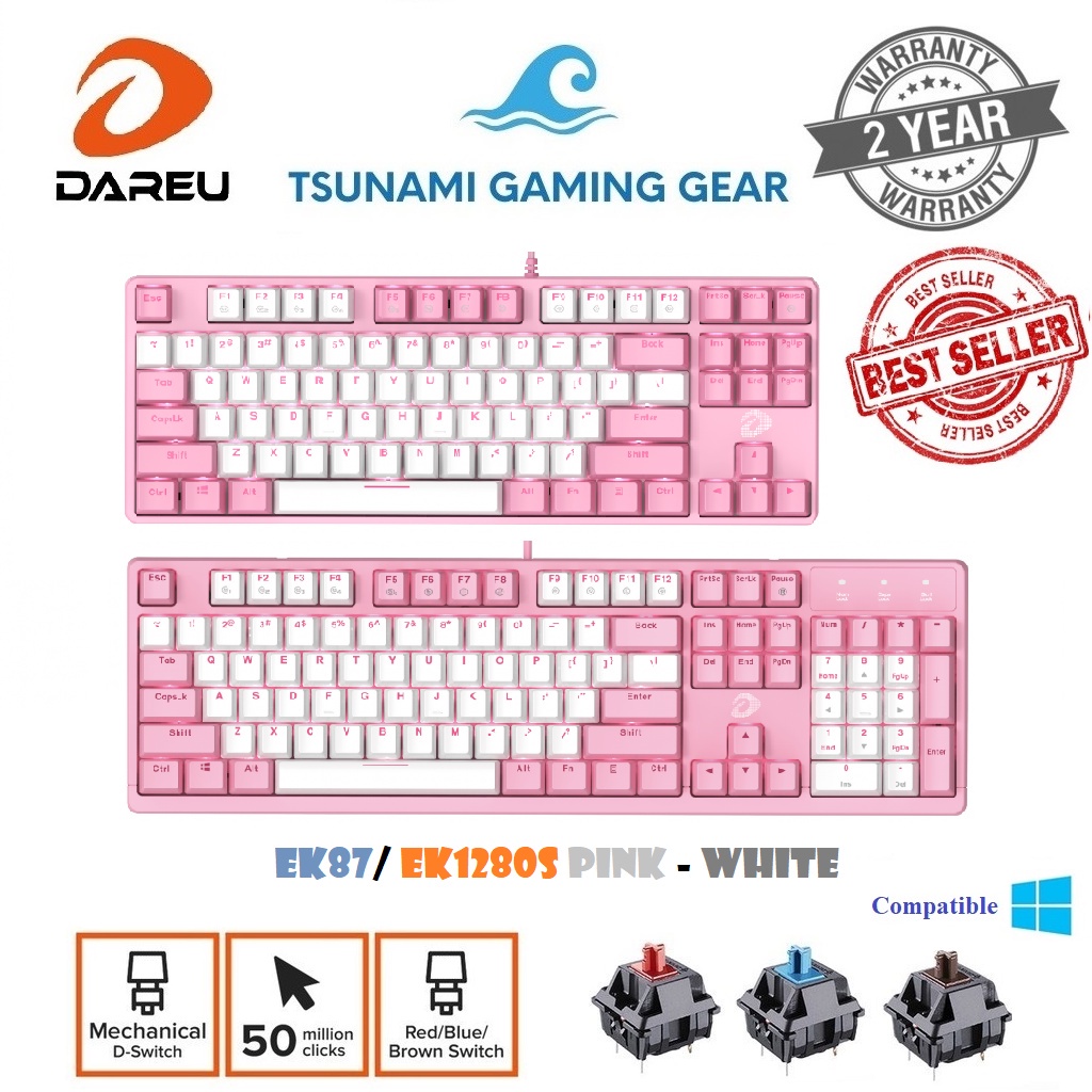 Giá siêu hot  Bàn phím cơ hồng Dareu EK87 EK810 EK1280s-Hàng chính hãng bảo hành 24 tháng