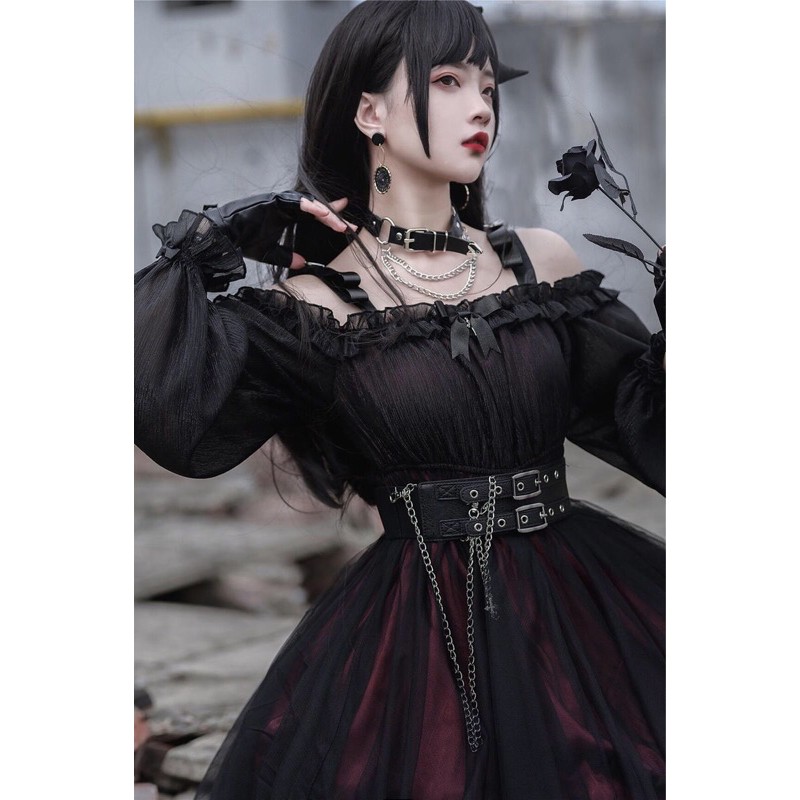 YAS0765-Váy Lolita trễ vai girl killer kèm belt