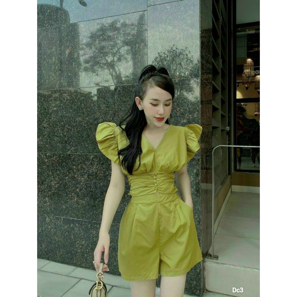 [set sale] Set áo và quần đi chơi phong cách cá tính với quần đùi lưng cao kèm áo kiểu nữ cánh tiên siêu xinh