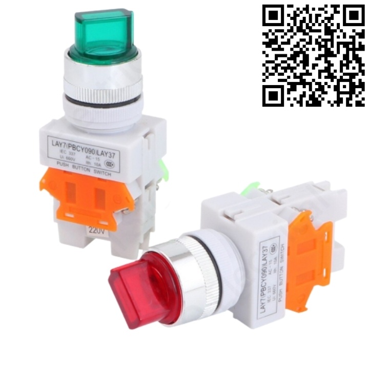 Công tắc xoay có đèn LAY37 phi 22mm điện áp 220VAC chuyển mạch 2 vị trí, 3 vị trí màu xanh, màu đỏ giá tốt