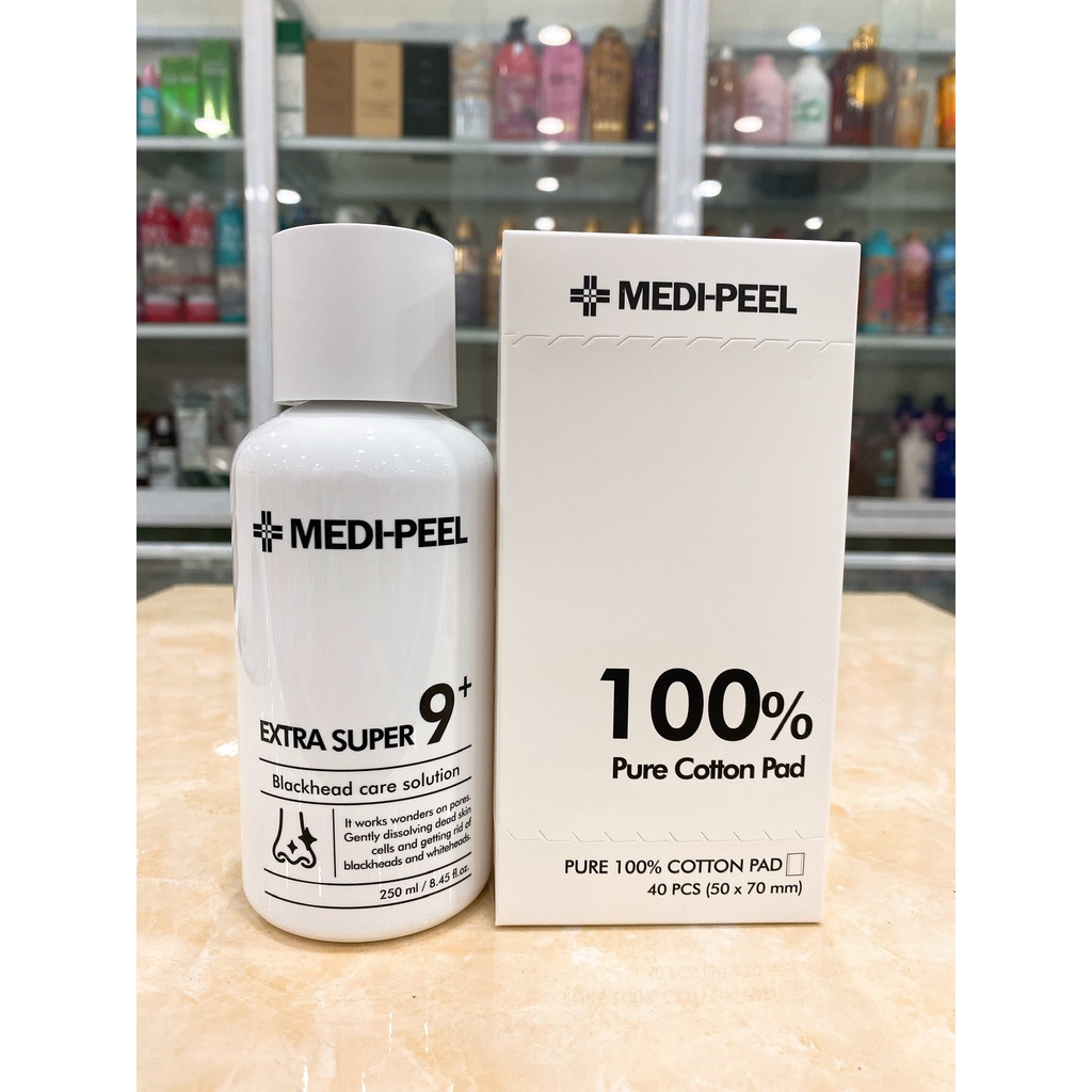 Bộ 2 Món Ủ Mụn Medi-Peel Extra Super 9+ Blackhead Care Solution 250mL + 40 Cotton Pads Hàn Quốc