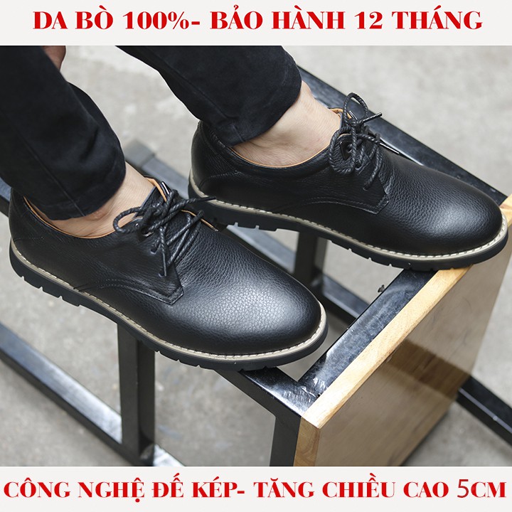 Giày Tây Nam Tăng Chiều Cao 5cm- Da Bò 100%, Đế Cao Su Đúc - Mã GC-01.