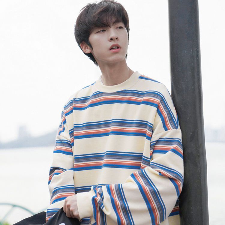 Áo Sweater Tay Dài Dáng Rộng Cổ Tròn Họa Tiết Kẻ Sọc Màu Sắc Tương Phản Thời Trang Mùa Thu 2022 Cho