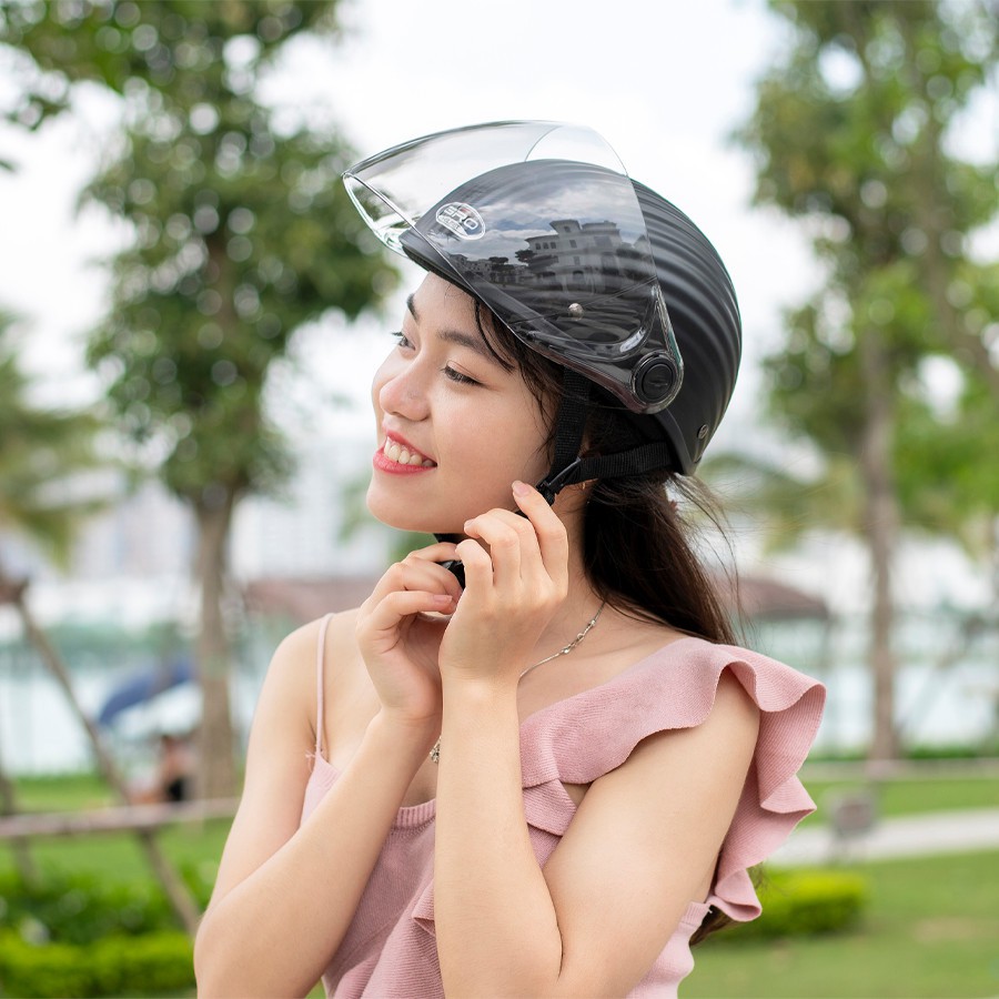 Bán sỉ Mũ bảo hiểm nửa đầu 1/2 có kính dài GRO Haly dáng vân sóng, sơn màu thời trang đẹp cho nam và nữ