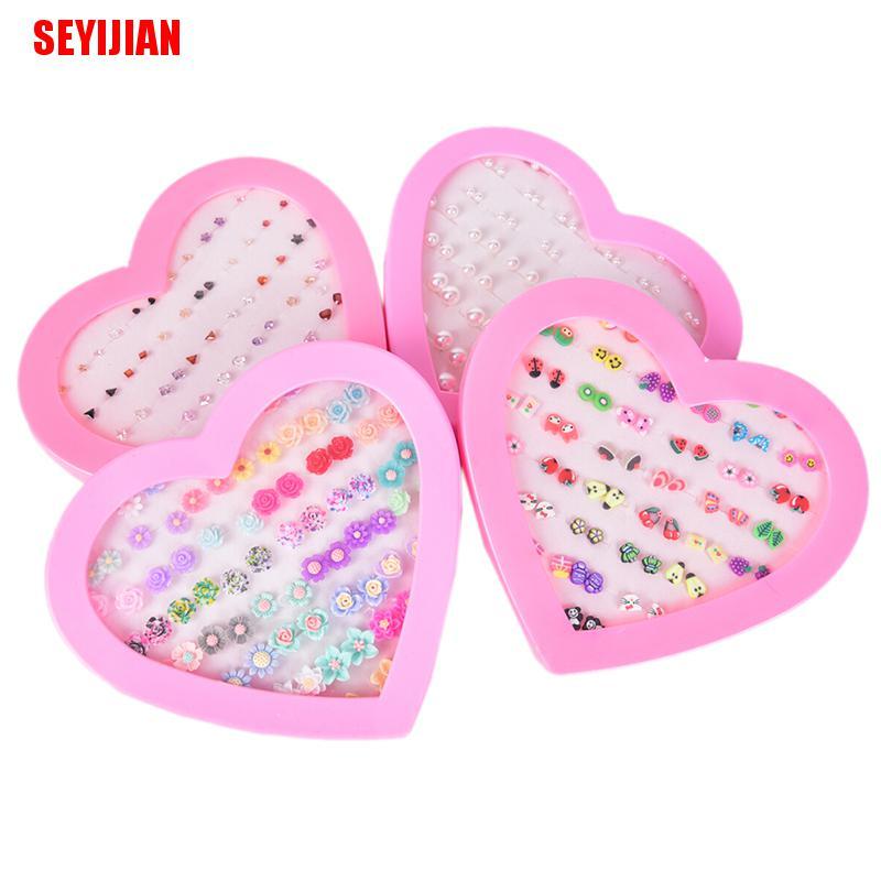 (SEY) Bộ Khuyên Tai Xỏ Bằng Đất Sét Hình Hoa Quả Handmade Phong Cách Trẻ Em