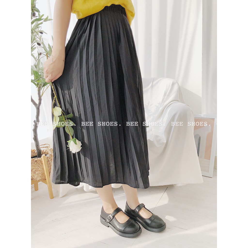 BEESHOES -GIÀY MERY NHẬT TRON VINTAGE DA MỀM SIÊU XINH-GIÀY THOI TRANG MŨI TRÒN  SIÊU ÊM VÀ MỀM MÀU ĐEN 2008033