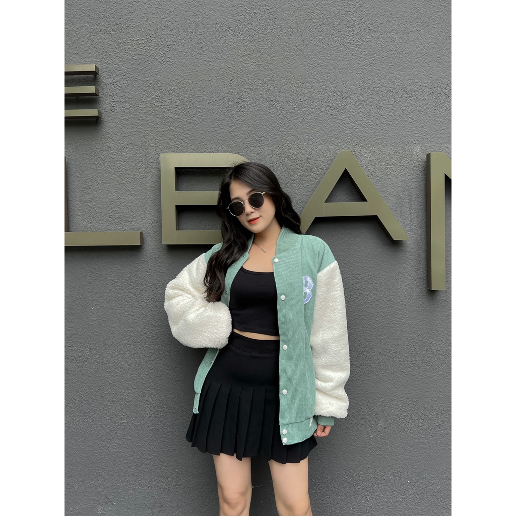 ÁO KHOÁC BOMBER UNISEX ÁO GIÓ TÂY BÔNG MLB VNXK ĐEN XANH MINT - HÀNG CHUẨN VNXK