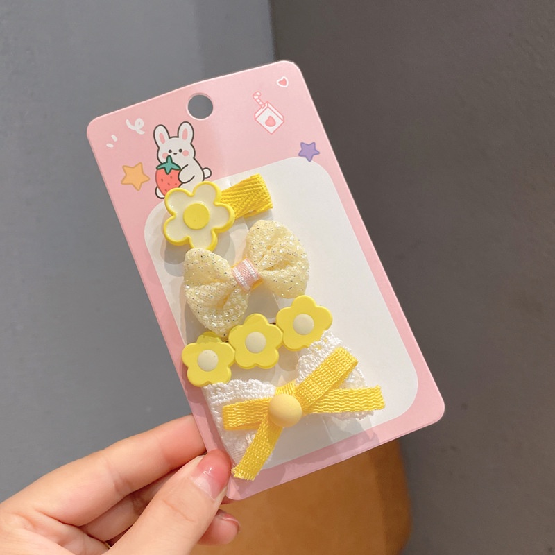 Bộ 4 Kẹp Tóc Hình Nơ Họa Tiết Hoa / Bướm Hoạt Hình Phong Cách Hàn Quốc Dễ Thương Tinh Tế Thời Trang Cho Bé Gái