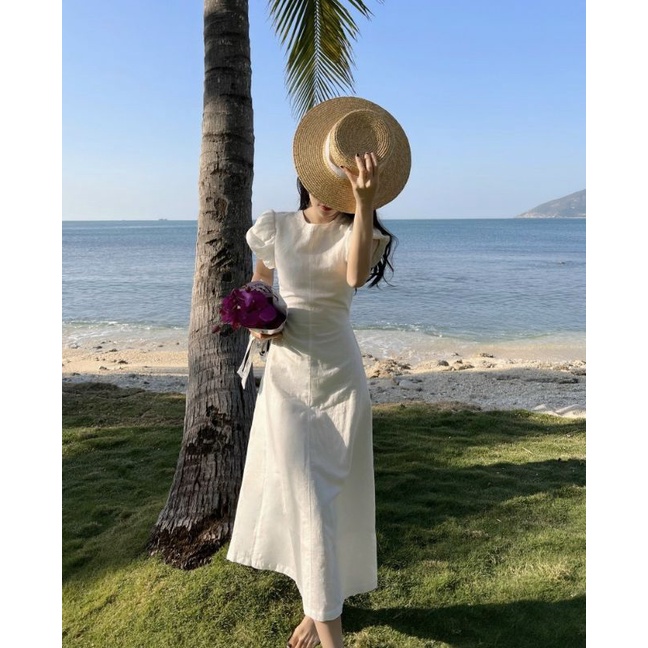 ĐẦM MIDI TRẮNG CUTOUT LƯNG RÚT DÂY | BigBuy360 - bigbuy360.vn