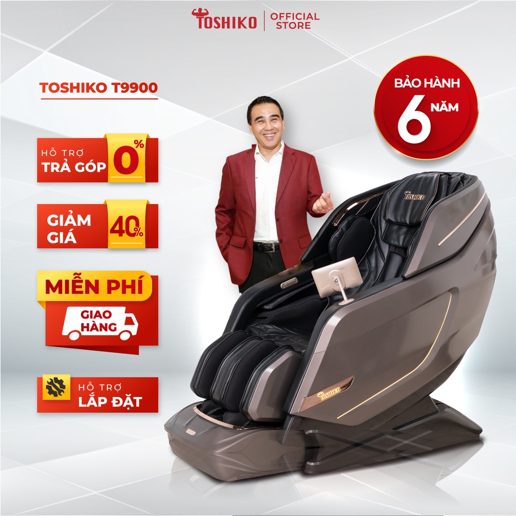 Ghế massage trị liệu toàn thân Toshiko T9900 bảo hành 6 năm công nghệ con lăn 6D và túi khí cao cấp tặng quà hấp dẫn