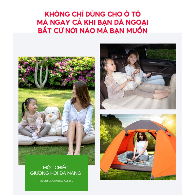 Giường hơi đệm hơi cho ô tô 7 chỗ 4 chỗ kích cỡ 135x80cm kèm gối và chân kê nệm tặng máy bơm 12V