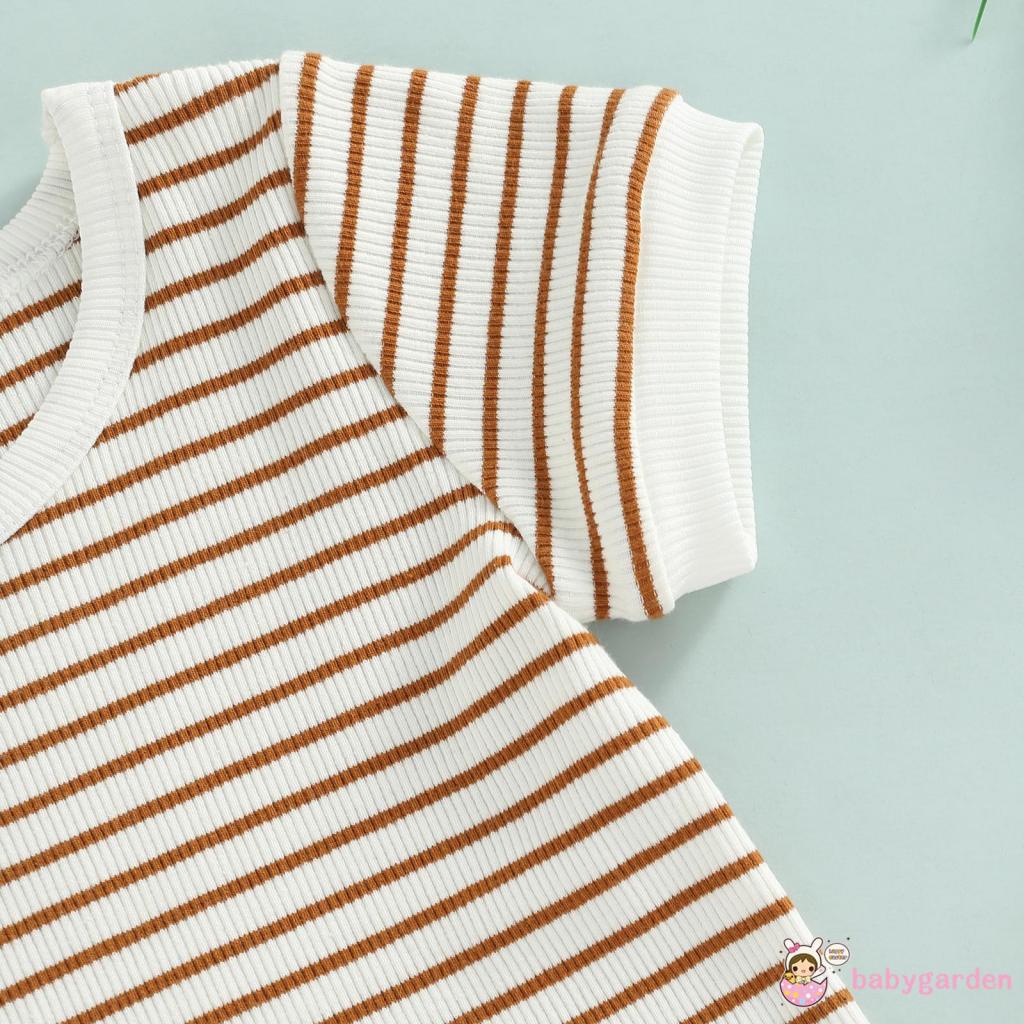 Bộ Áo Thun Ngắn Tay Cổ Tròn Kẻ Sọc + Quần Short Thời Trang Mùa Hè Cho Bé 0-24 Tháng Tuổi