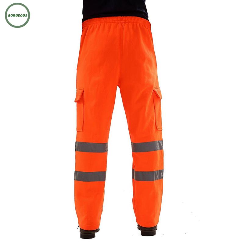 Mens Outdoor Overalls Work Reflective Strips Safety Elastic Waist Trousers