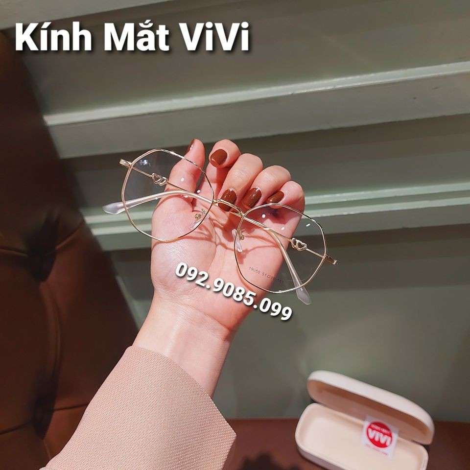 Gọng kính cận dáng vuông lục giác trái tim nam nữ V19050 chất liệu kim loại, Nhận cắt cận viễn loạn Kính mắt ViVi