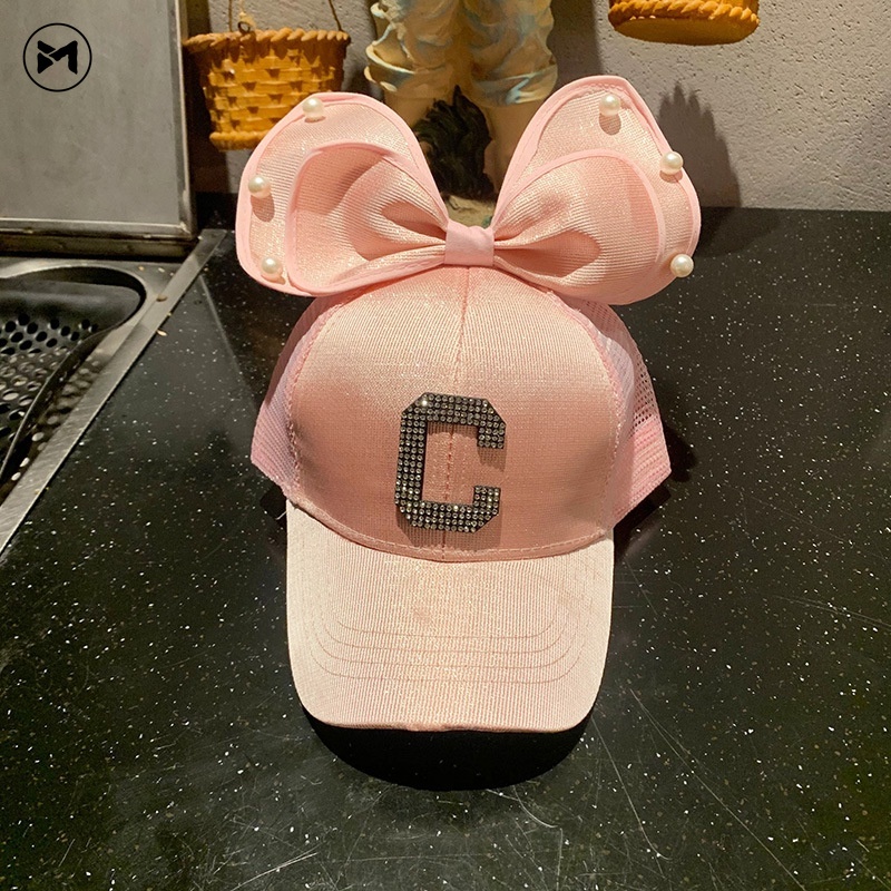 Nón Lưỡi Trai Phối Lưới Thoáng Khí Đính Nơ Dễ Thương Cho Bé Gái