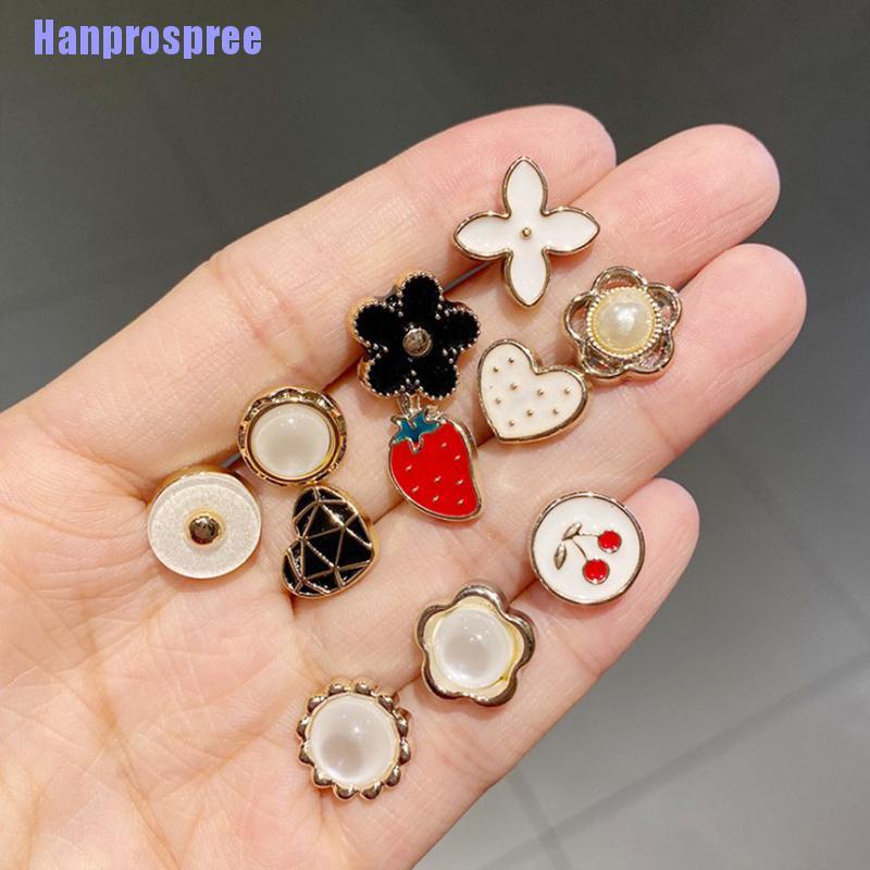 Hp> 10PC Shirt Brooch Buckle Pearl Button Neckline Pin Women Cufflinks Decoration