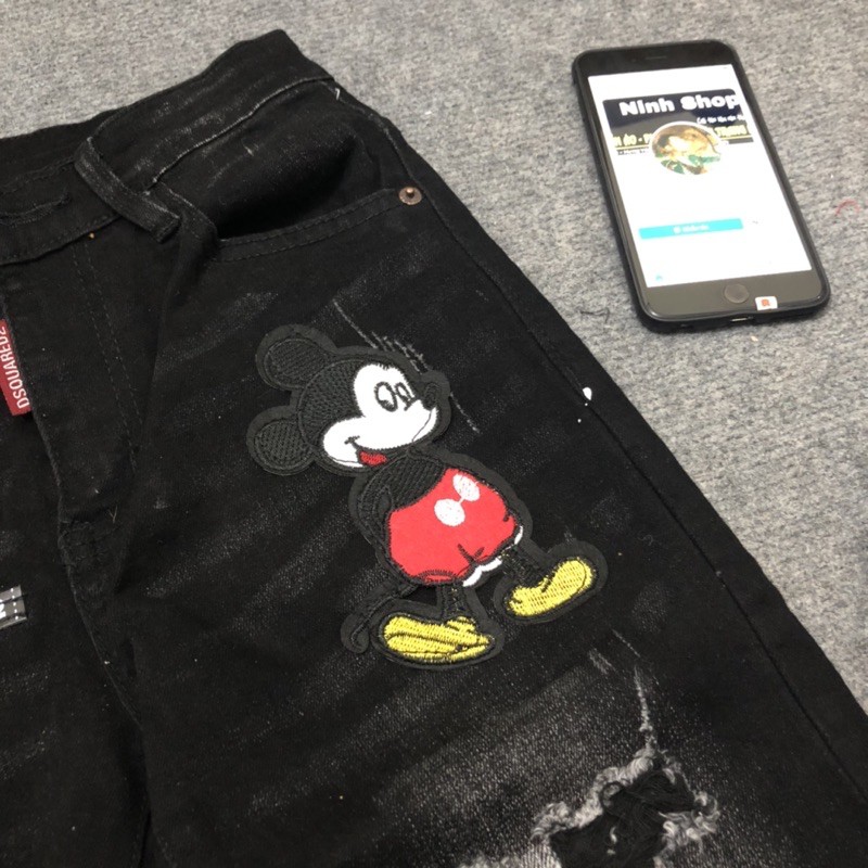 Quần bò nam ống côn Mickey khoá lệch hot trend 2022 - Jean biker | BigBuy360 - bigbuy360.vn