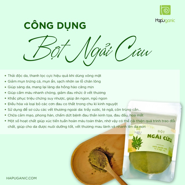 Bột Ngải Cứu Nguyên Chất Hapu Organic Từ Ngải Cứu Sấy Lạnh Thiên Nhiên