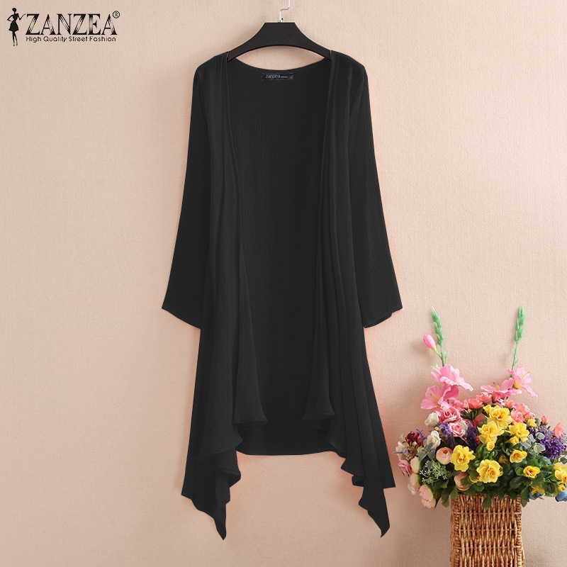 Áo Khoác ZANZEA Mỏng Tay Dài Màu Trơn Thời Trang Cho Nữ